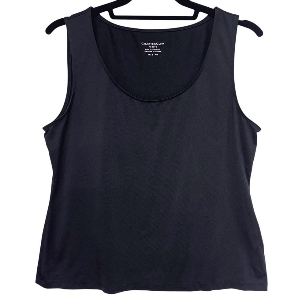 Charter Club, Size Petite Medium, Black Layering Tank Top Scoop Neck Stretchy